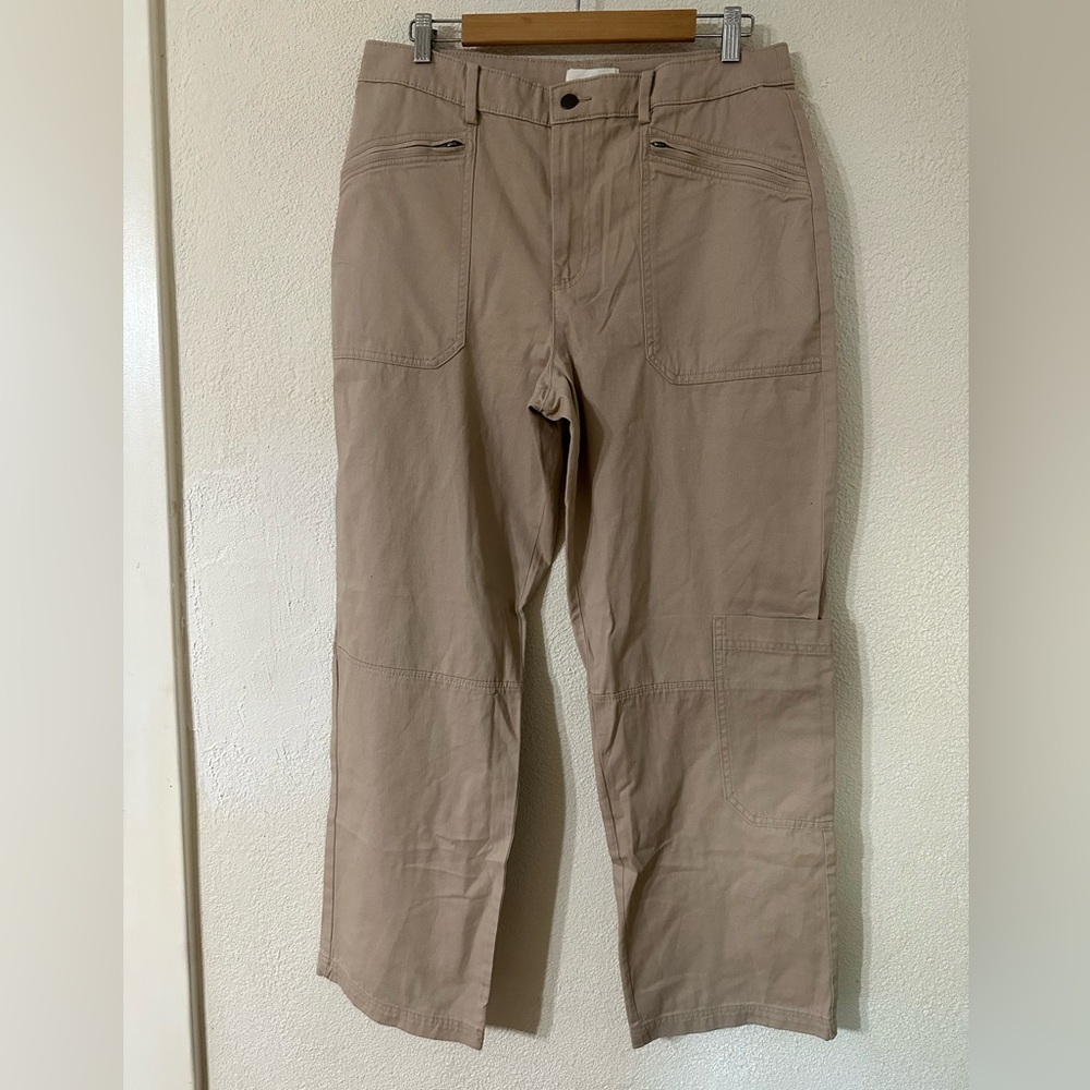 H&M Pants Women Tan 100% Cotton Cargo Wide Leg Zippered Pockets Size 12 NWT